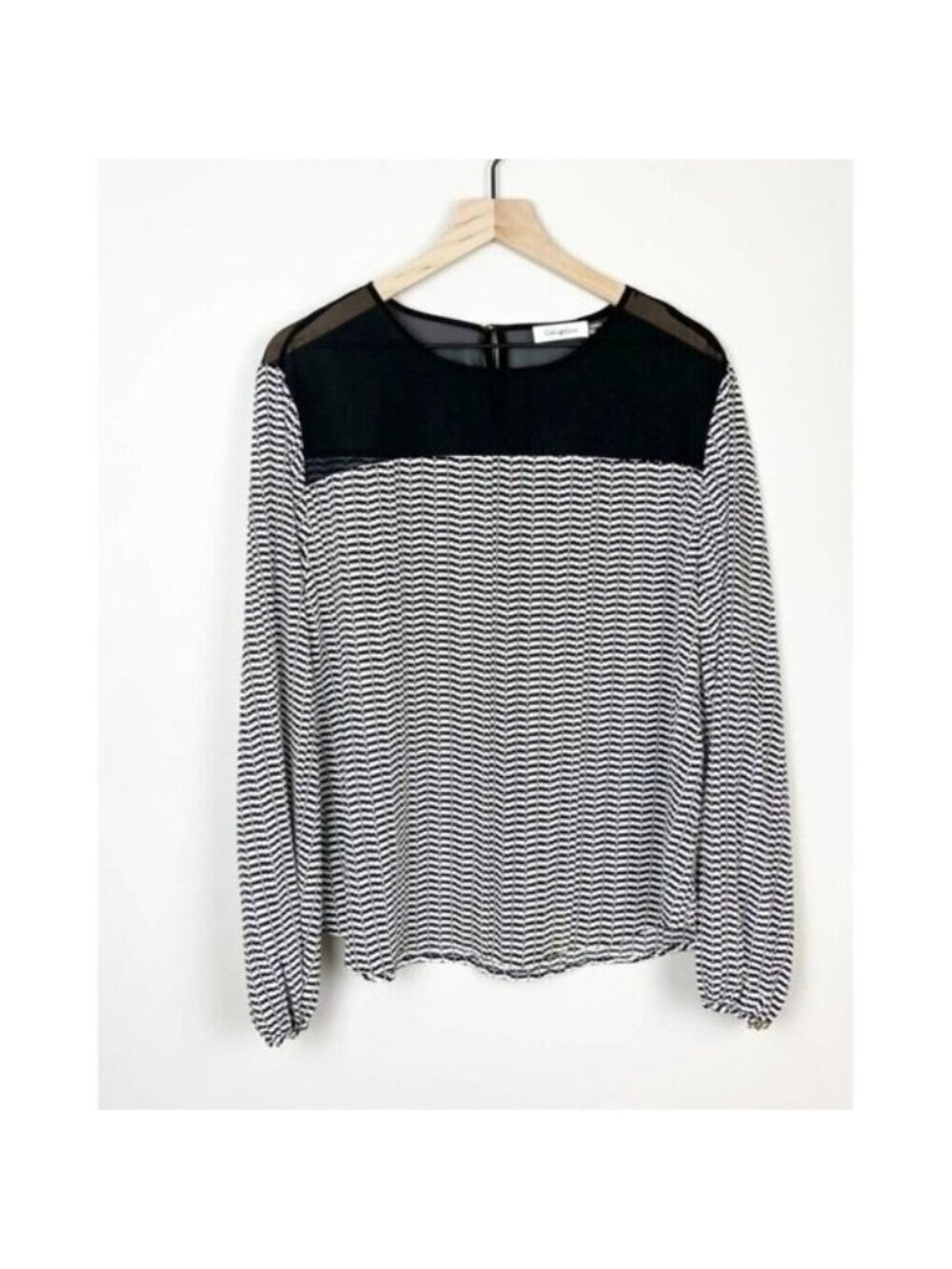 Womens Silky Blouse Top Houndstooth Print Black White